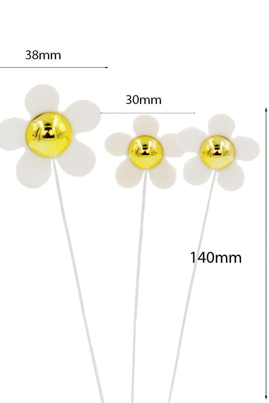 White Daisy With Gold Center Cake Topper - Pack of 3 - TEM IMPORTS™