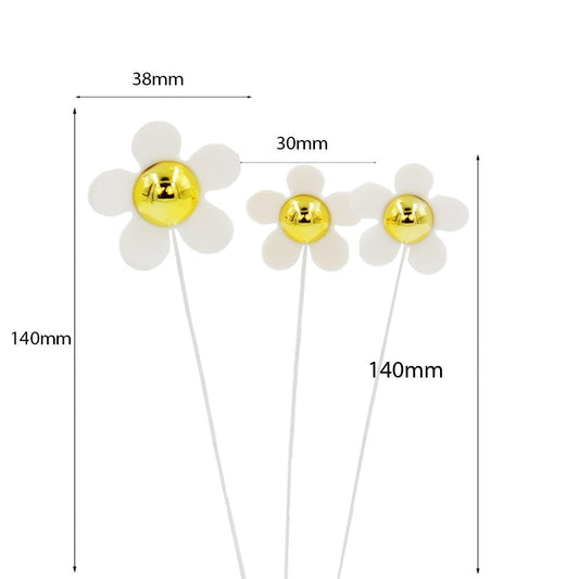 White Daisy With Gold Center Cake Topper - Pack of 3 - TEM IMPORTS™