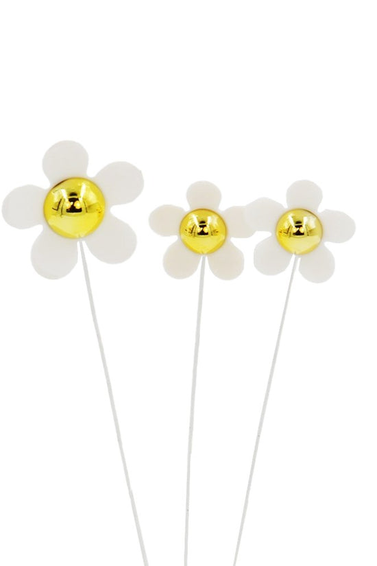 White Daisy With Gold Center Cake Topper - Pack of 3 - TEM IMPORTS™