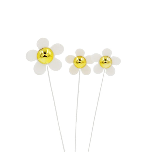 White Daisy With Gold Center Cake Topper - Pack of 3 - TEM IMPORTS™