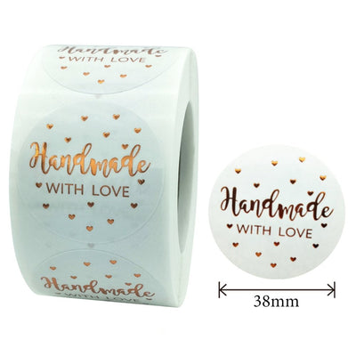 White Seal Label Stickers Roll 'Handmade With Love' - TEM IMPORTS™