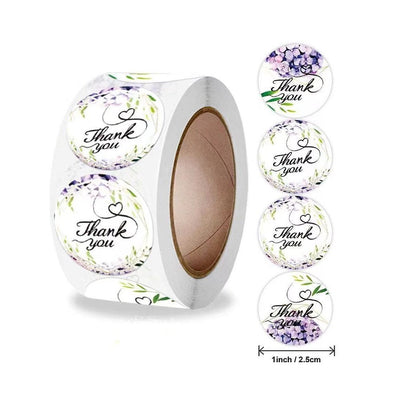 White Seal Label Stickers Roll Purple Flower 'Thank You' - TEM IMPORTS™